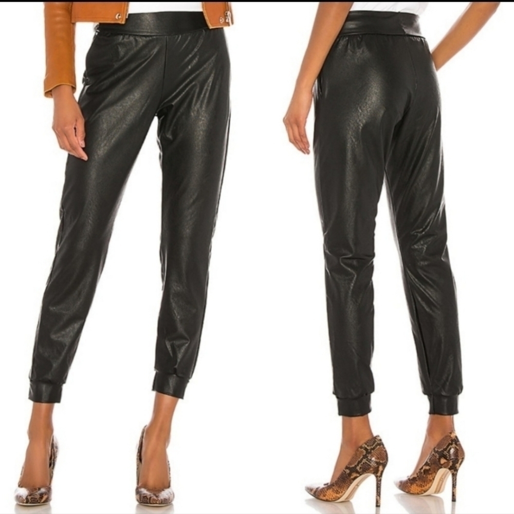 Commando Sz XL Faux Leather Joggers Pants Black Pockets